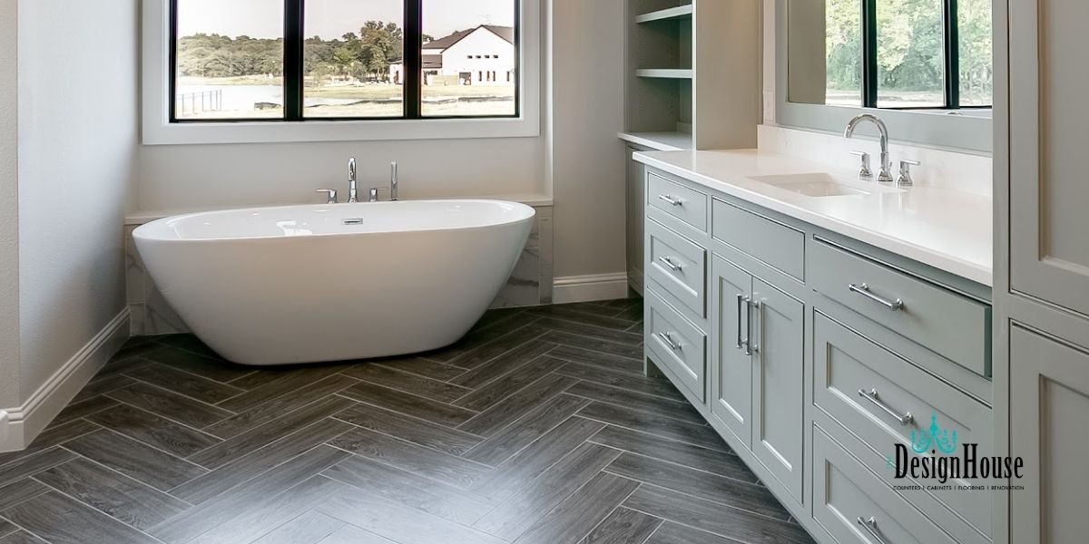 contrasting grout on a bathroom tile floor