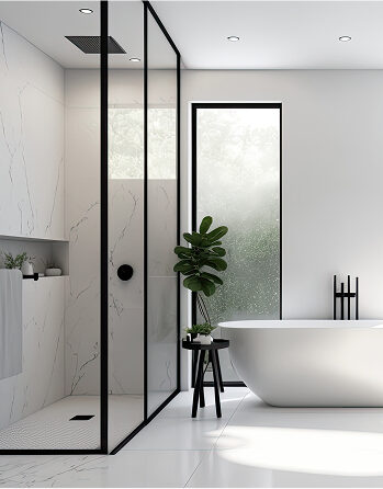 Modern bathroom with white tile