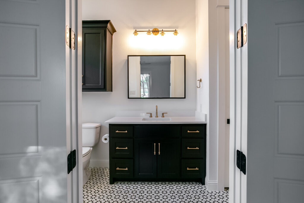 bathroom remodel tile pattern black vanity denton tx.jpg | The Design House