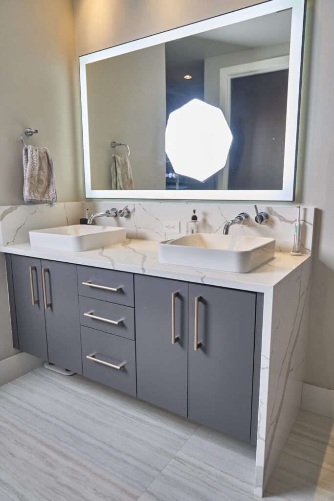 floating bathroom vanity quartz countertop corinth tx.jpg | The Design House