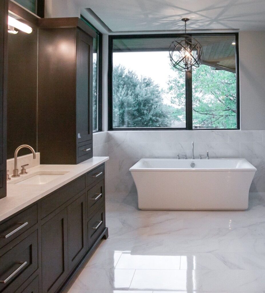 luxury master bath freestanding tub tile denton.jpg | The Design House