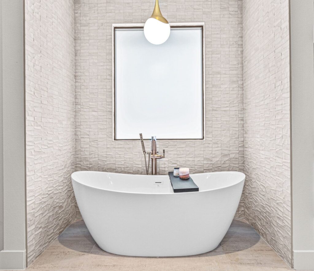modern freestanding tub porcelanosa tile argyle.jpg | The Design House