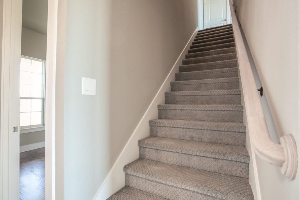 patterned taupe carpet stairs installation plano tx.jpg | The Design House