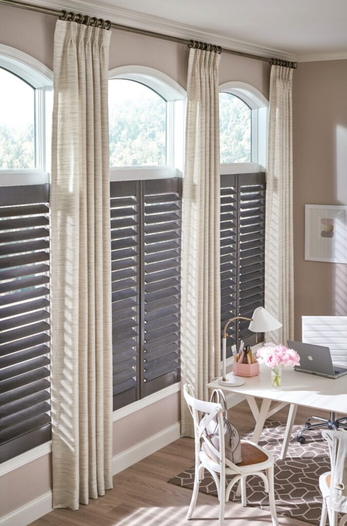 wood shutters custom drapery arched windows denton tx.jpg | The Design House