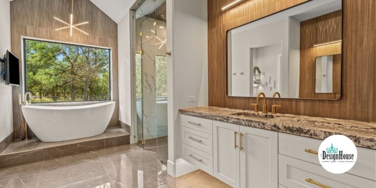 nuetral design trends featured in this master bathroom